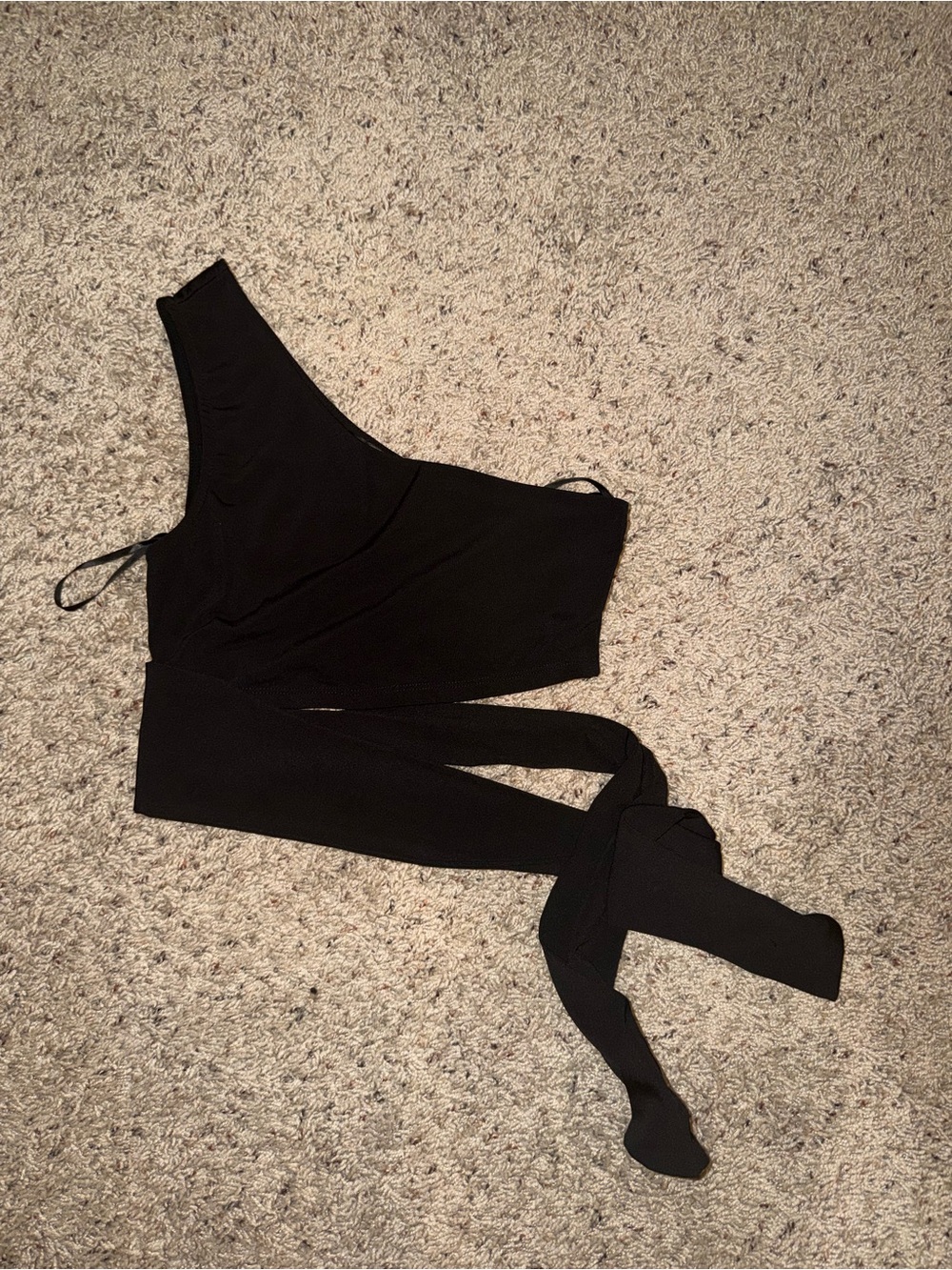 One-Shoulder Black Wrap Crop Top